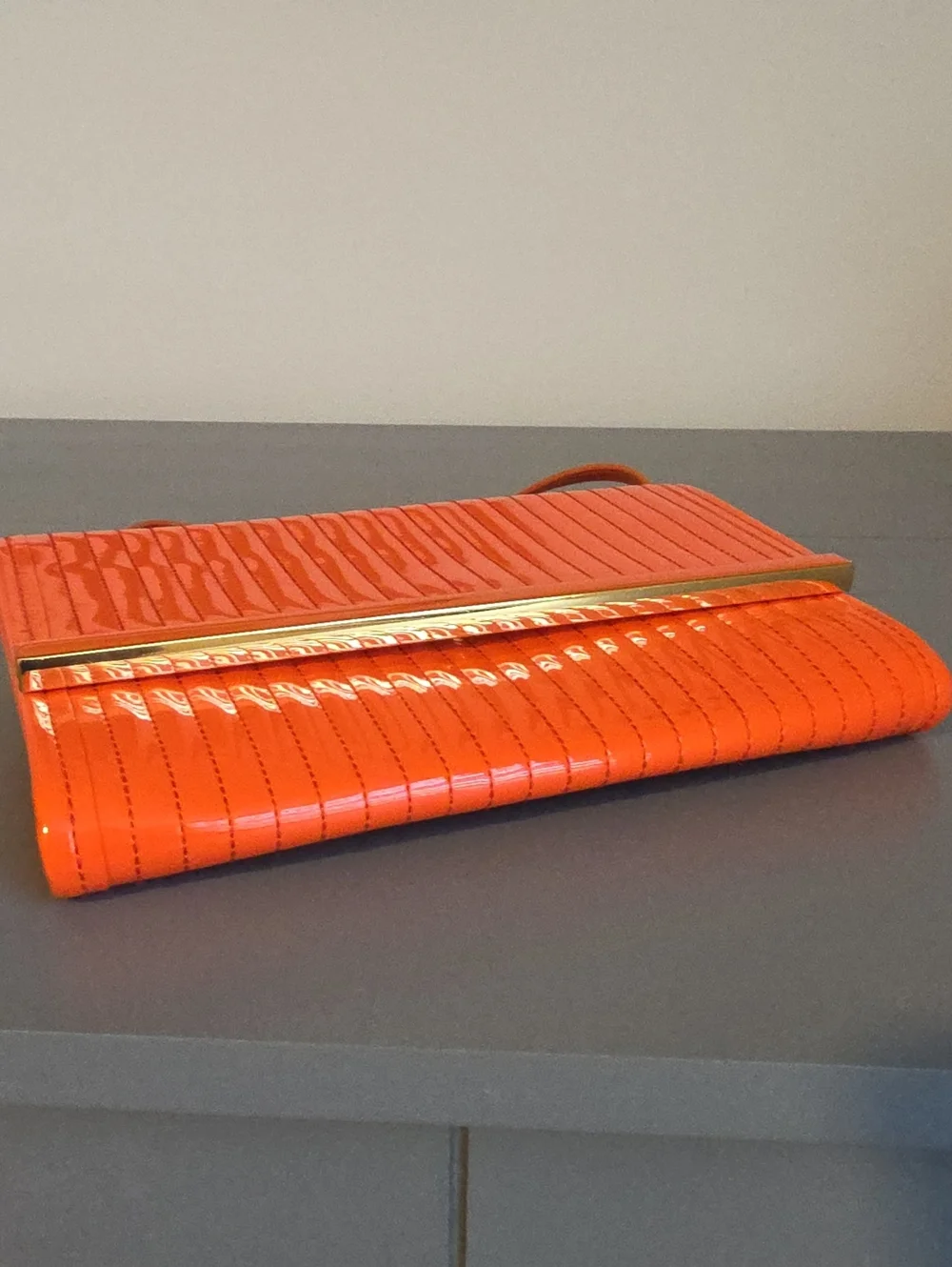 Ted Baker Orange Patent Quilted Crossbody Bag with Gold Accent